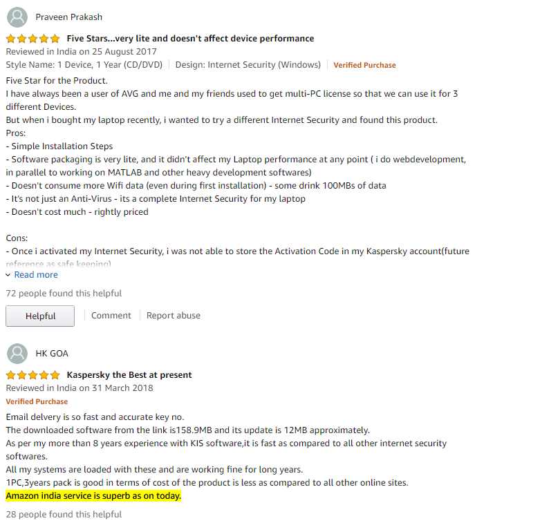 Kaspersky Internet Security Customer Review